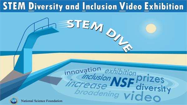 A banner reading "STEM Diversity and Inclusion Video Exhibition

STEM DIVE innovation exhibition, increase molution NSF diversty broadening video

National Science Foundation"